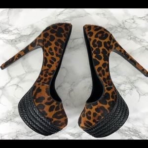 SCHUTZ Pony Hair Leopard Platform Stilettos